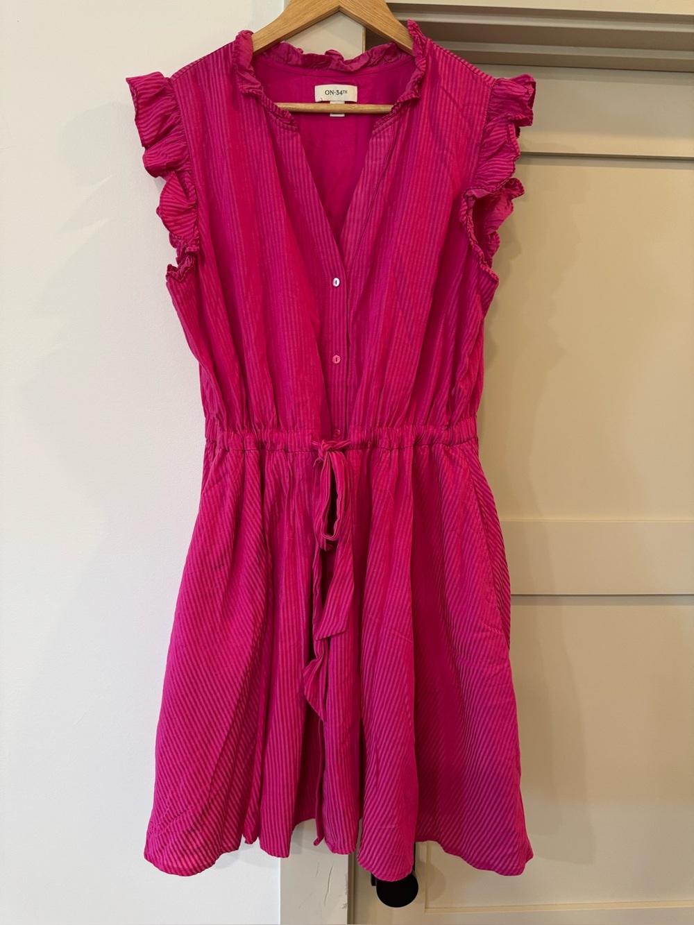 On 34th Fuchsia Ruffle Sleeve Button-Front Dress